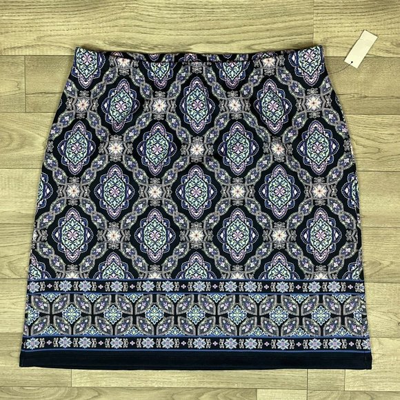 Talbots A-Line Navy Blue Pattern Knit Stretch Skirt sz X - Picture 1 of 6